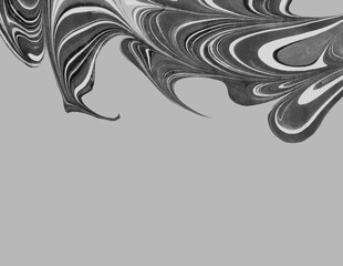 Fototapeta premium Greeting Card With Ebru liquid Design Element on Grey Background. Perfect for Business Card, Posters, Postcards, Advertising, Holiday Invitations. Contemporary Liquid Art. 