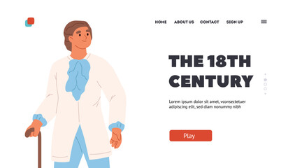 18th century fashion concept of landing page with young man in retro costume for carnival