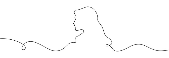 Woman profile one line.Continuous line of woman face.Hand drawn silhouette of woman face. Abstract woman portrait.