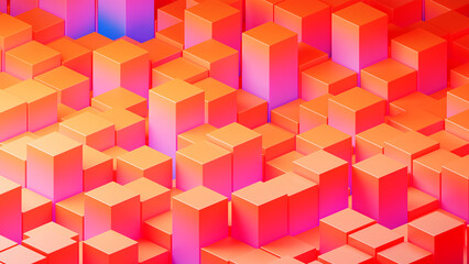 3D squares abstract background. Realistic wall of cubes, candy flavoured blocks for creative purposes. Wallpaper with abstract geometry.