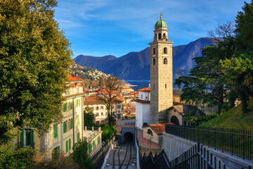 Lugano city view with cathedral, Switzerland - 559599673