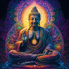 buddha statue on a blue background
