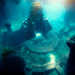 Underwater lost city. Atlantis and its ruins. High quality illustration