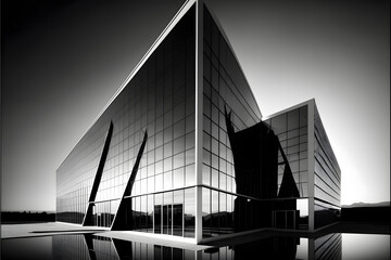 modern glass building black and white, Generative AI