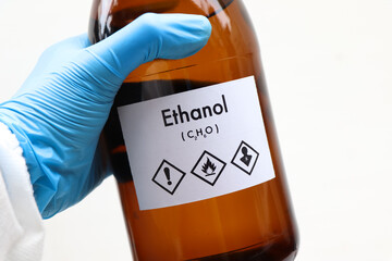 ethanol in bottle , chemical in the laboratory and industry - obrazy, fototapety, plakaty