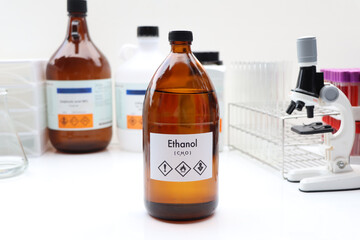 ethanol in bottle , chemical in the laboratory and industry
