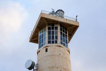 Lantern of the Morro Jable lighthouse, built out of concrete in 1991 on marshland on the Jandia Peninsula of Fuerteventura in the Canary Islands, Spain