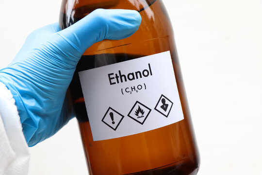ethanol in bottle , chemical in the laboratory and industry