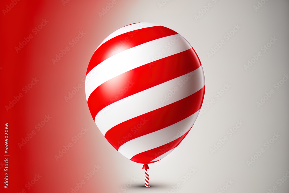 Poster realistic red balloon isolated on a backdrop of white and chevrons. generative ai