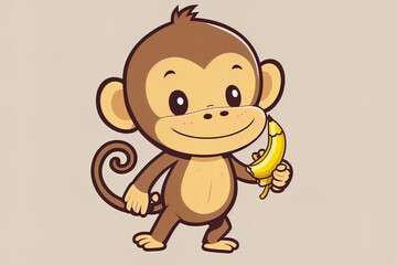 Obraz premium Cartoon symbol depicting a cute monkey holding a banana. Generative AI