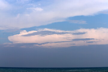 Rain clouds in the sky over the Mediterranean Sea in northern Israel.
