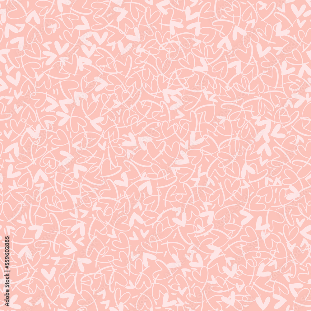 Poster seamless vector pattern with small hearts. vector repeating texture with white linear heart on pink 
