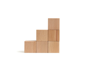 Wooden cubes made beech wood white background.