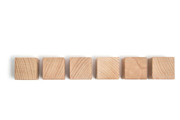 Wooden cubes made beech wood white background.