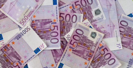 Banknotes of 500 euros in a mess close-up