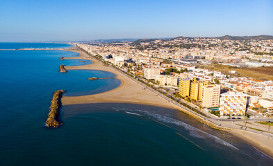 Fototapeta na wymiar View from drone of Cunit beach and mediterranean sea at Catalonia, Spain
