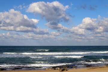 Fototapeta na wymiar Rain clouds in the sky over the Mediterranean Sea in northern Israel.