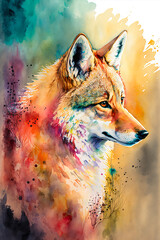 Coyote watercolor painting. Generative AI