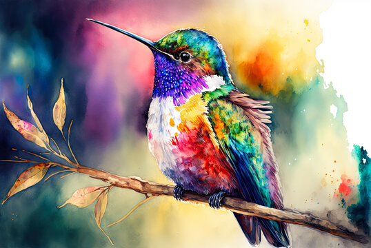 Hummingbird watercolor painting. Generative AI
