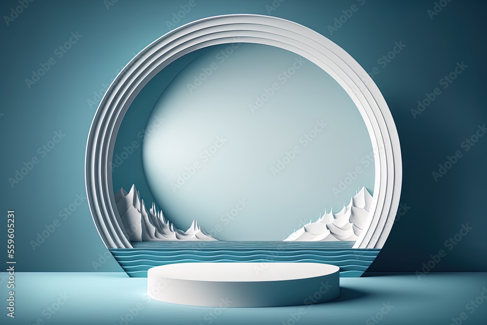 Aufkleber round stage with a backdrop of water. digital drawing on a computer. generative ai
