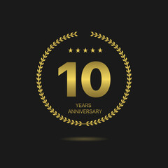 Naklejka premium Ten years Anniversary golden laurel wreath label