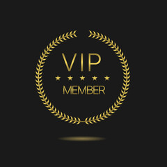 Vip member golden laurel wreath vector label