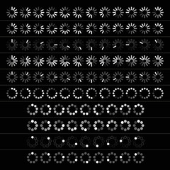 10 white and grey loading icons animation frames on black background