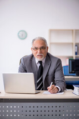 Old male employee working in the office