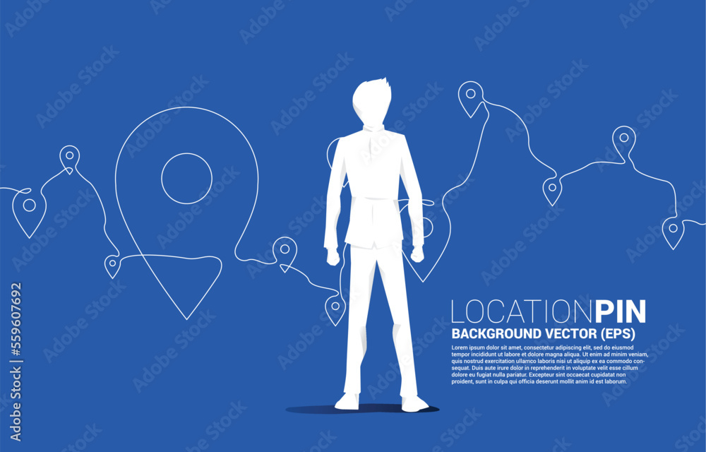 Aufkleber vector silhouette of businessman with travel network pin mark from single line. concept of travel ro