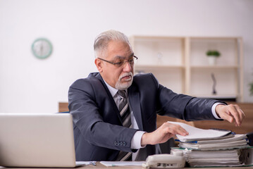 Old male boss employee working in the office