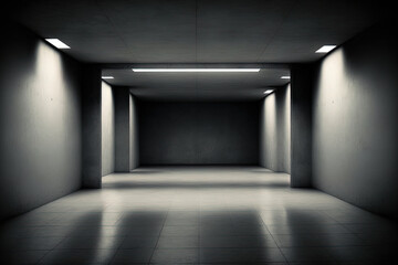 Smooth, concrete, gloomy, and empty inside. background in architecture, illustration, and. Generative AI