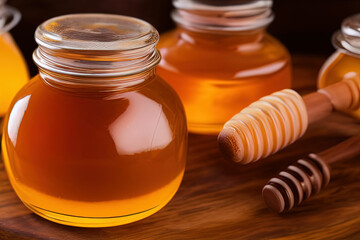 Honey in jar with honey dipper. IA Tehnology