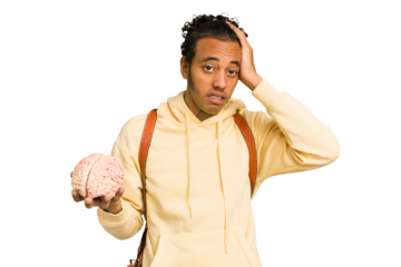 Young African American man holding a brain isolated being shocked, she has remembered important meeting.