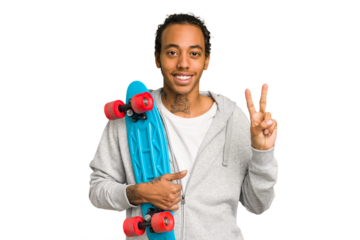 Young skater African American man isolated showing number two with fingers.