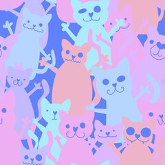 Fototapeta na wymiar Halloween animals seamless toys cats pattern for wrapping paper and kids clothes print and fabrics