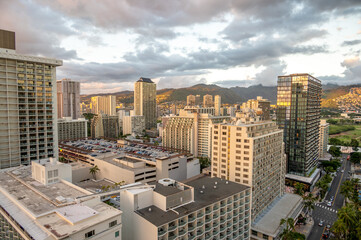 Waikiki skyline on a beautiful evening