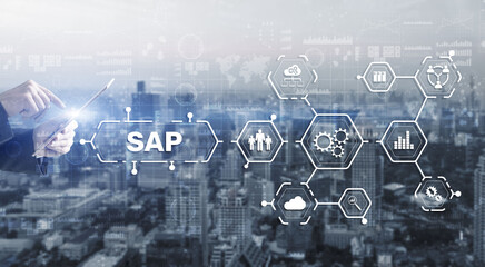 SAP Intelligent Robotic Process Automation. System Software Automation concept on futuristic virtual screen