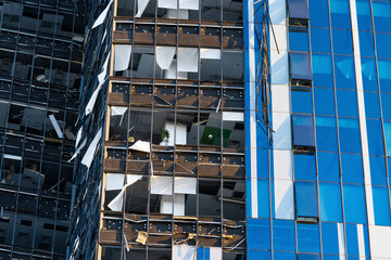 KYIV, UKRAINE - 10.10.2022. russia's military aggression against Ukraine. Business center 101 TOWER...