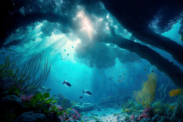 Fototapeta premium underwater scene . sketch art for artist creativity and inspiration. generative AI 