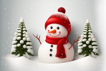 Fototapeta premium Red snowman on white, fluffy snow. Generative AI