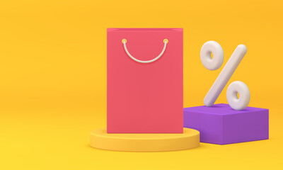 Shopping sale podium package percentage special offer 3d banner realistic vector illustration