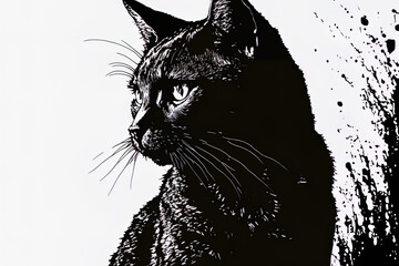feline silhouette addressing the camera. produced using an ink pen. Generative AI