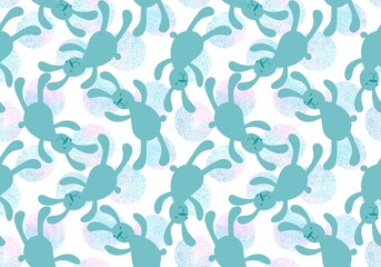 Fototapeta na wymiar Cartoon animals seamless Easter eggs and rabbit bunnies pattern for wrapping paper and kids clothes print