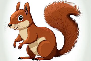 Fototapeta premium On a white backdrop, a sweet cartoon squirrel. Generative AI