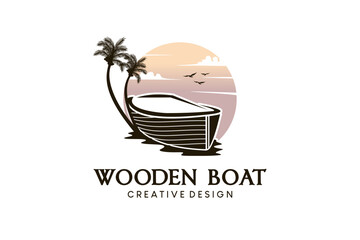 Creative vintage wooden boat logo design
