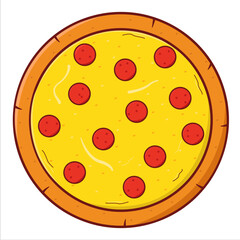 Whole Pan Pepperoni Cheese Pizza. vector flat illustration

