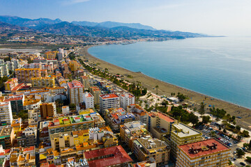 View from drone of Spanish town of Torre del Mar on Mediterranean coast