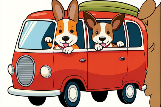 red van with dogs, happy travel clip art preview