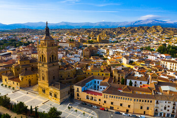 Fototapeta na wymiar View from drone of spanish city Guadix with Cathedral of the Incarnation