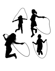 Girl skipping sport activity silhouette - obrazy, fototapety, plakaty